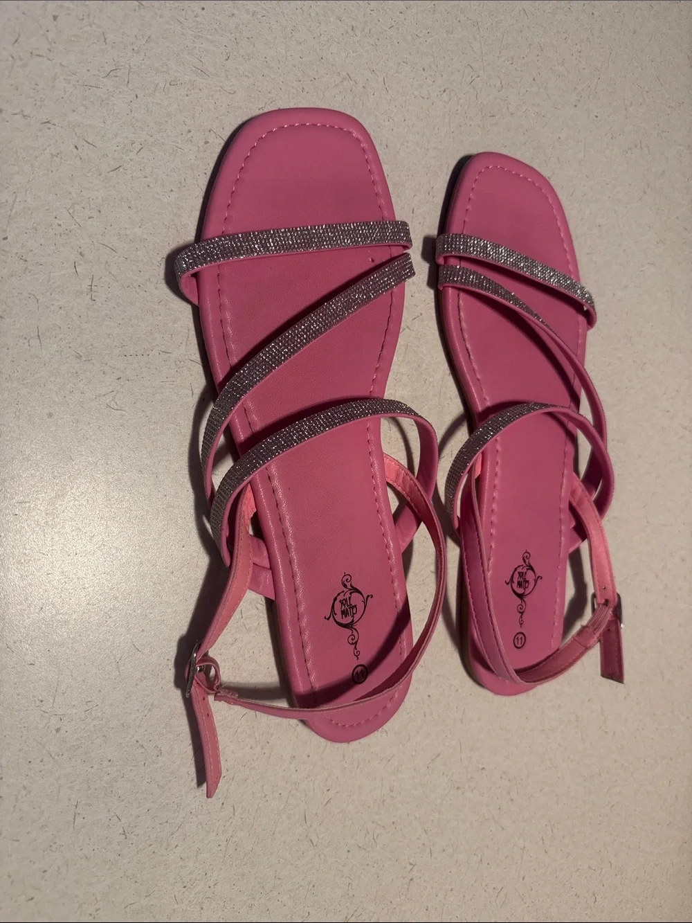Women's Pink Strappy Rhinestone Sandals